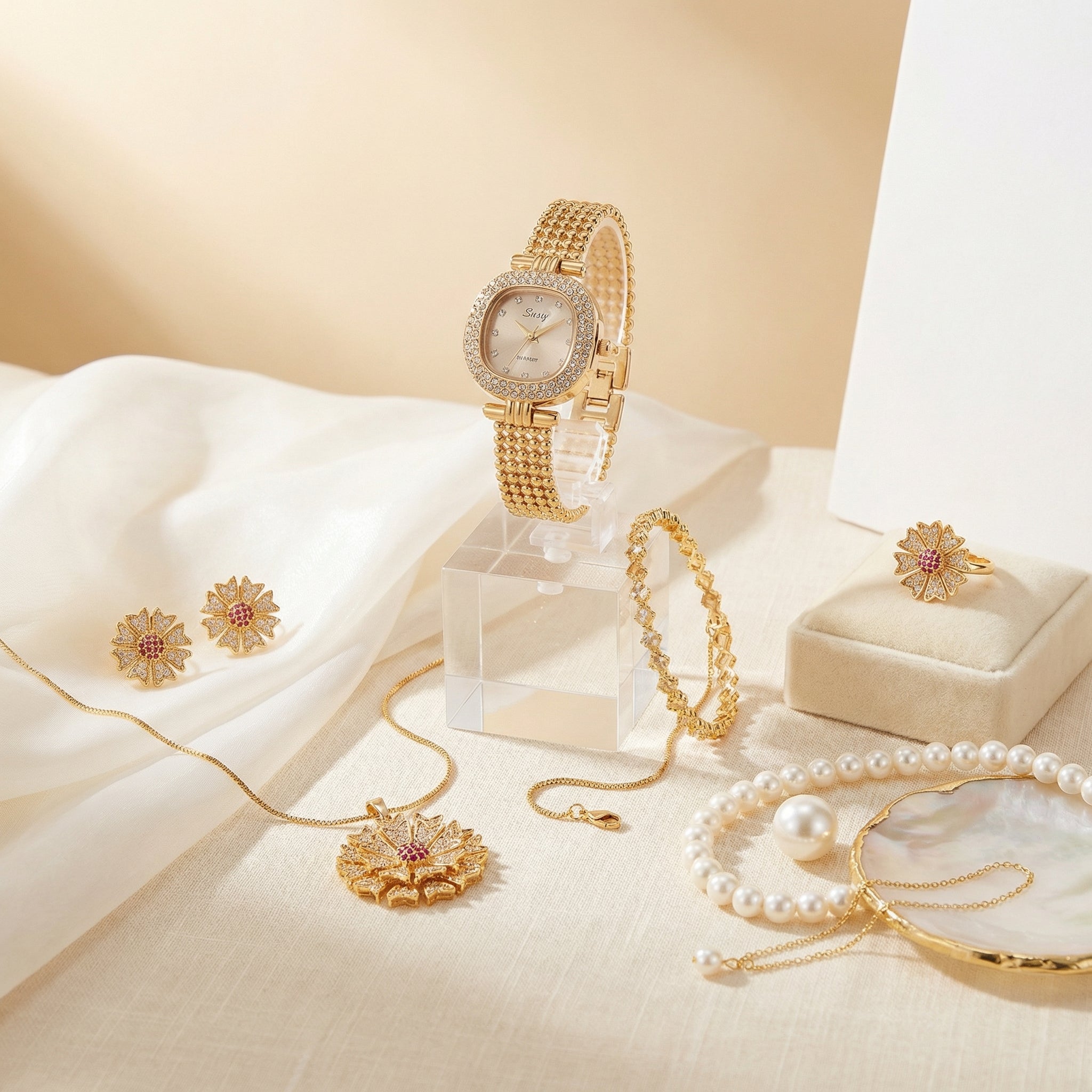 Complete Ladies Jewelry Gift Box – 7 Pcs Luxury Floral Set with Premium Case