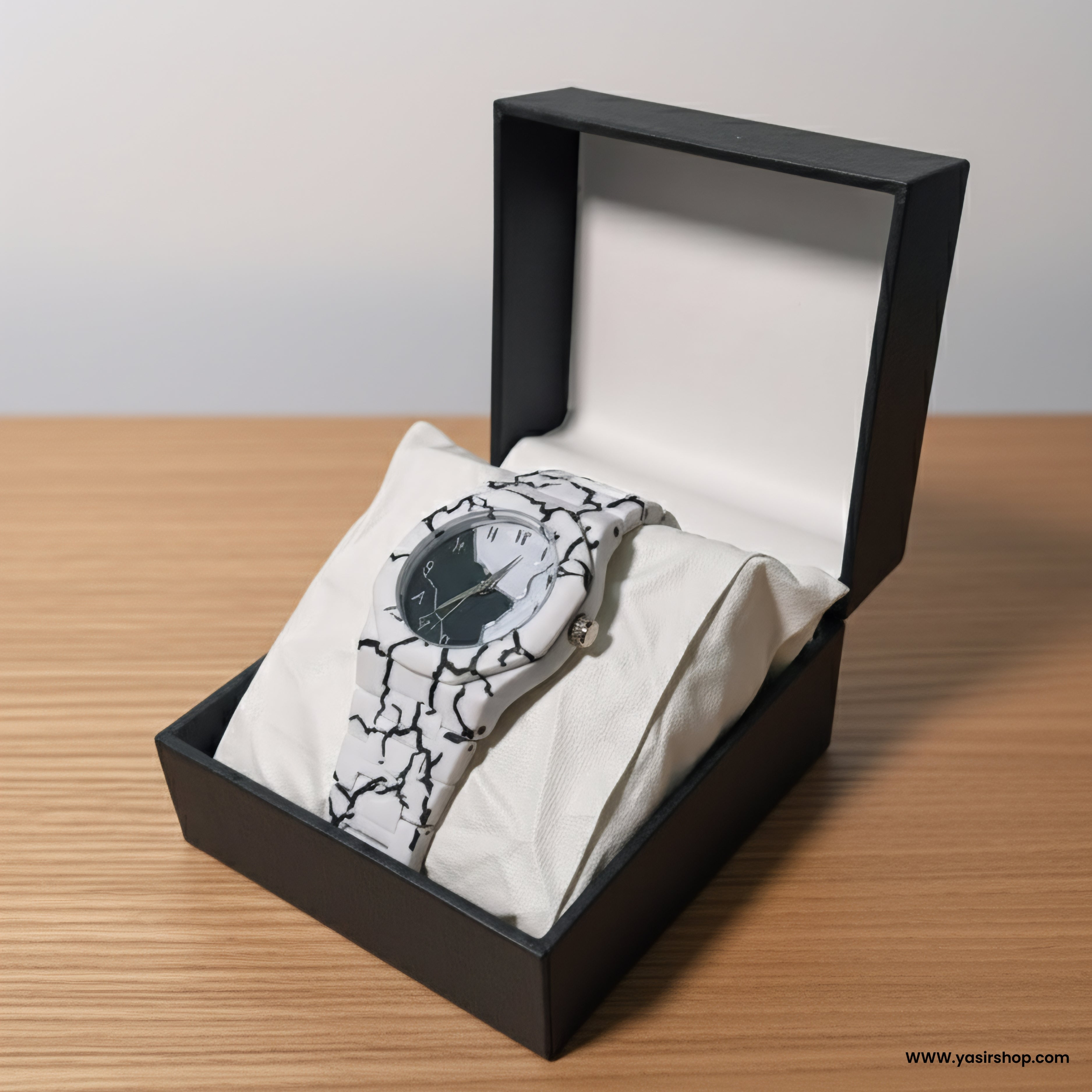 Arabic Dial White Cracked Watch – Stylish Unisex Edition (Free Delivery)