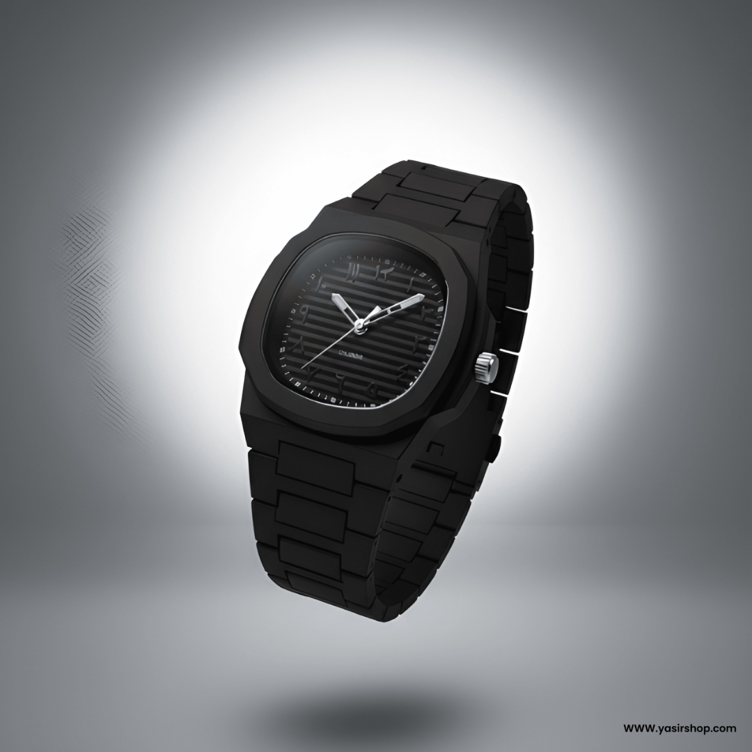 Premium Matte Black Men's Watch with Luxury Octagonal Aura Dial