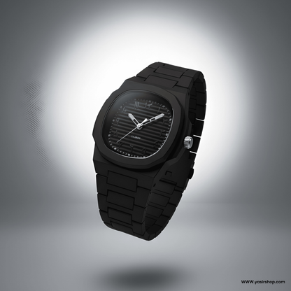 Premium Matte Black Men's Watch with Luxury Octagonal Aura Dial