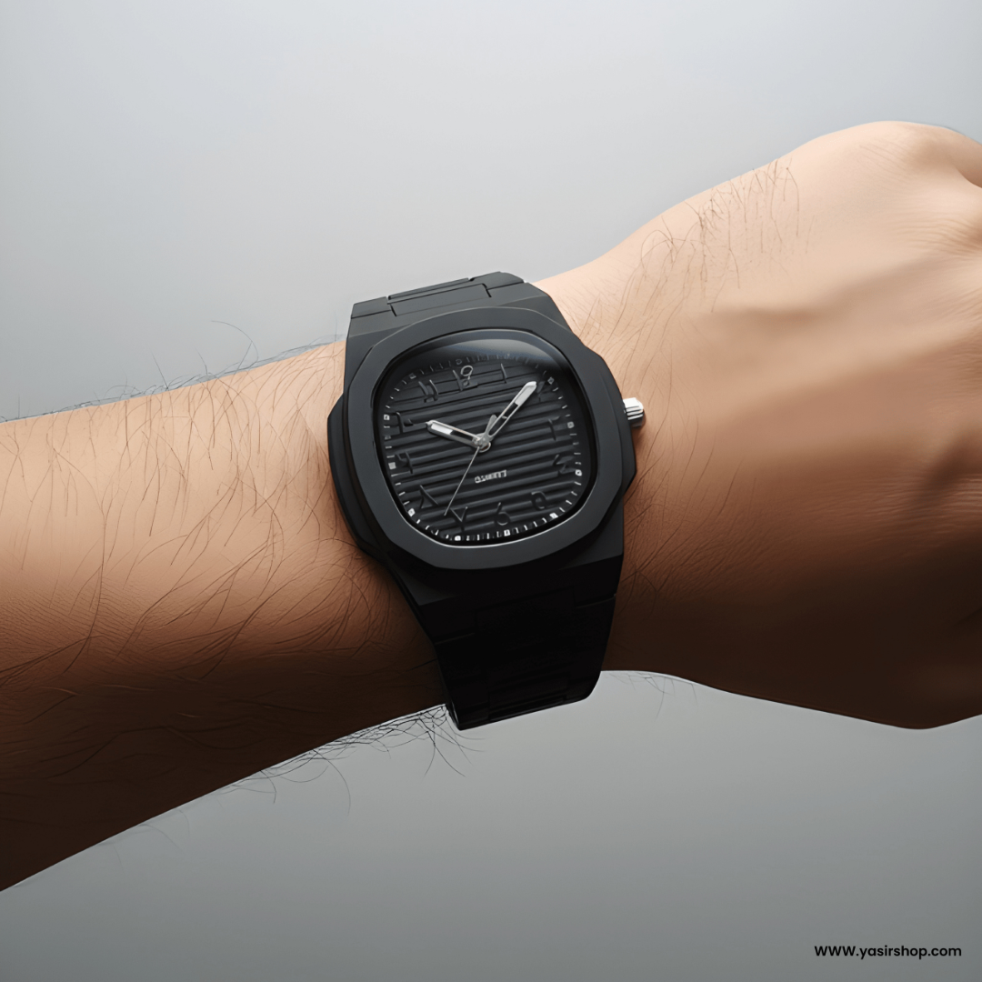 Premium Matte Black Men's Watch with Luxury Octagonal Aura Dial