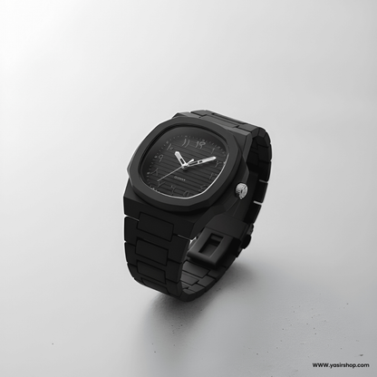 Premium Matte Black Men's Watch with Luxury Octagonal Aura Dial