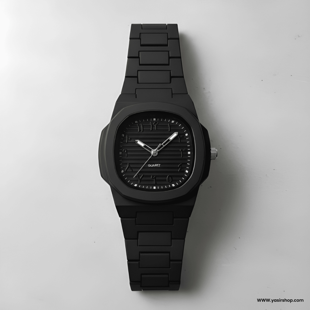 Premium Matte Black Men's Watch with Luxury Octagonal Aura Dial