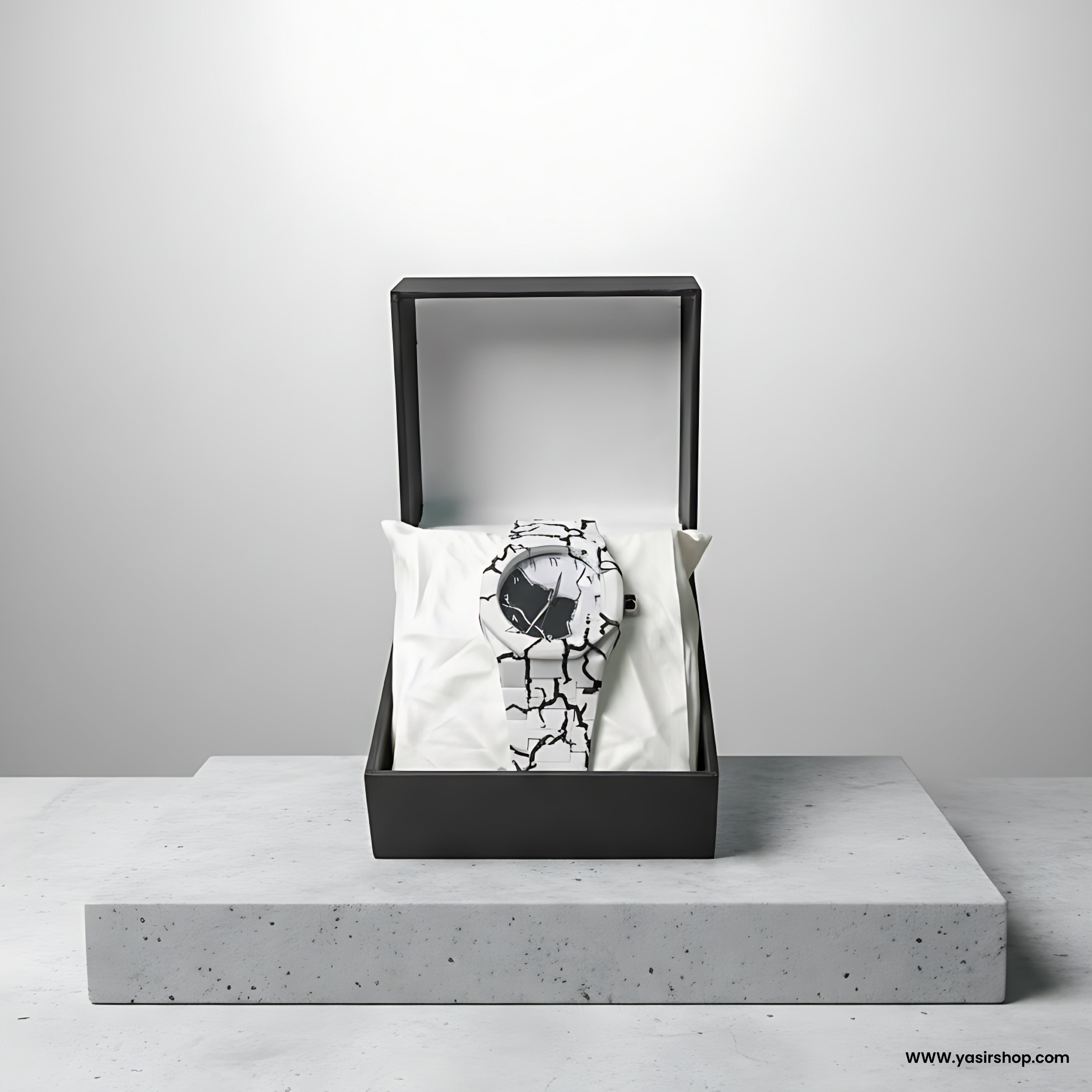 Arabic Dial White Cracked Watch – Stylish Unisex Edition (Free Delivery)